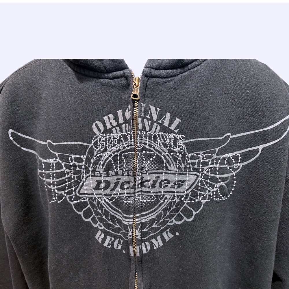Vintage Dickies Black Full-Zip Graphic Hoodie, XL (46-48), Y2K Grunge Streetwear - Picture 2 of 5